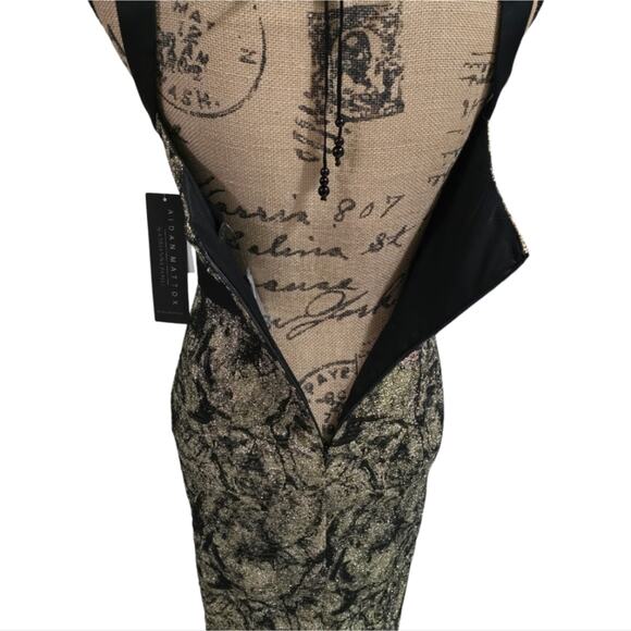 Aidan Mattox Jacquard Scoop Neckline Sleeveless Beaded Fringe Trim Dress Size 0 - Picture 9 of 16